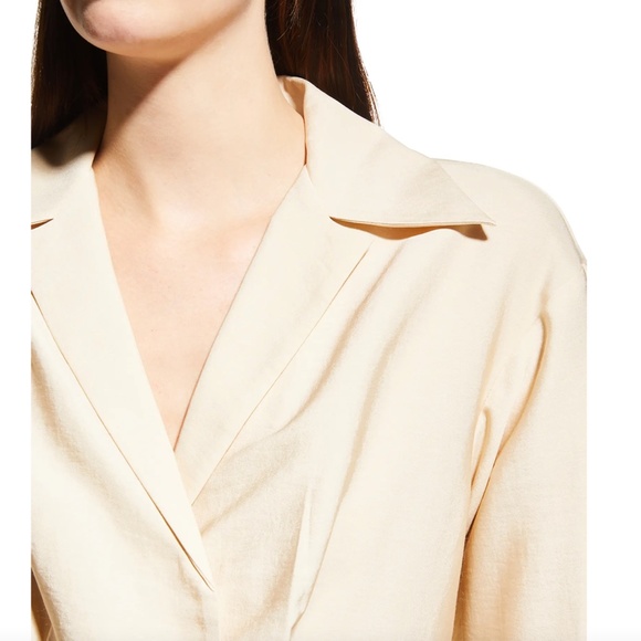 NWT $395 Vince Shaped-Collar Long-Sleeve Wrap Dress in Pale Sand - Size 16! - Picture 5 of 5